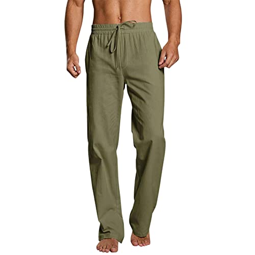 Generisch Herren Leinenhose Lang Leicht Sommerhose Loose Fit Freizeithose für Urlaub Strand Alltag Jogginghose Herren Hose Herren Sommer Stretch Sporthose Herren Lang 4XL von Generisch