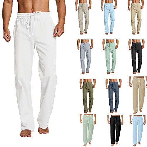 Generisch Herren Leinenhose Lang Sommerhose Strandhose Einfarbig Elastisch Hose Herren Sporthose Herren Lang Stoffhose Herren Sommer S/L/XL/XXL/3XL von Generisch