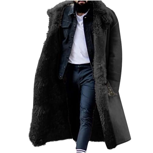 Generisch Herren Long Winterjacke Mantel Lang Kunst Felljacke Winter Revers Pelzmantel Männer Faux Wildleder Wintermantel mit Tasche von Generisch