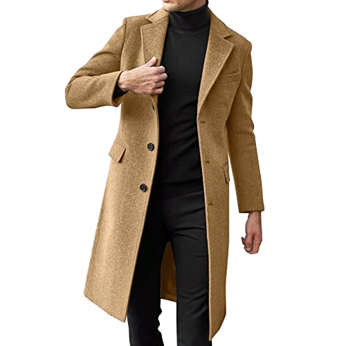 Generisch Herren Mantel, Regular Fit Winter Wollmantel Outdoor Business Übergangsmantel Wintermantel Wolljacke Schwarz Mantel Grau Trenchcoat Kurz Mäntel Herrenwintermantel (XL, Camel) von Generisch