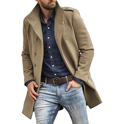 Generisch Herren Mantel Winter Stehkragen Flanell Wollmantel Warm Freizeit Winter Jacke Slim Fit Trench Coat Elegant Braun Parka Coats Herrenmantel Casual Long von Generisch