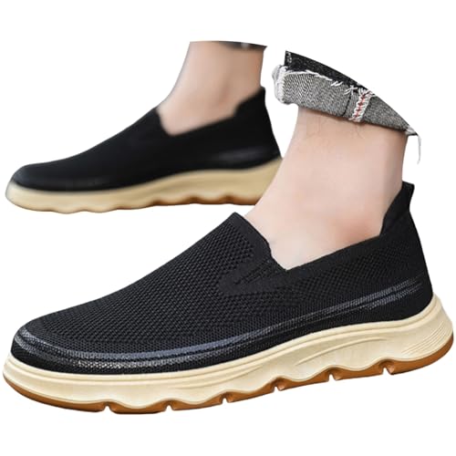 Generisch Herren Mesh Sneakers,Atmungsaktive Freizeit Wanderschuhe for Herren Mit Bequemer,Einfarbige Rutschfester Plateau Slip-On,Sohle Leichte Turnschuhe Wanderschuhe von Generisch