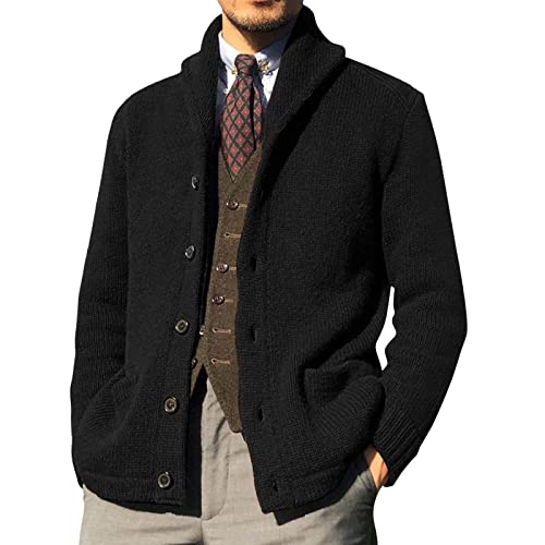 Generisch Herren Mode Freizeit Feste Wolle Stricken Stehkragen Langarm Langer Stil Strickjacke Mantel Kurz Mäntel (Black, M) Jacken Niedlich Winter Männer Mäntel von Generisch