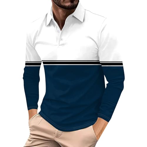 Generisch Herren Oberteile Elegant, Poloshirt Langarm Streifen T Shirts Männer Hemd T-Shirt Casual Golf Sports (3XL, Navy) von Generisch