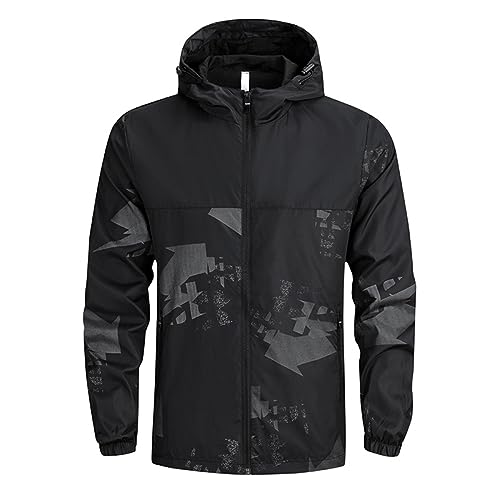 Generisch Herren Outdoor wasserdichte Jacke Dünne Faltbare Regenmantel Fahrrad Rain Windbreaker Windbreaker Winddicht Jacke Wasserdicht Sturmjacke Outdoor Freizeitjacke Funktionsjacke (Black, L) von Generisch