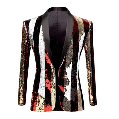 Generisch Herren Pailletten Sakko Glitzer Blazer Slim Fit Hochzeit Mantel Streifen Revers Langarm Anzug Jacke Freizeit Anzugjacke Herrenjacke Festlich Karneval Kostüm Performance-Kostüm für Party von Generisch