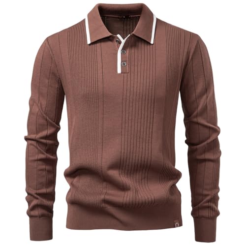 Generisch Herren Polo Pullover Langarm Strickpullover Mit Polokragen Basic Poloshirt Pulli Sweater Strick Freizeitpullover Winterpullover 2025 (3,XXL) von Generisch