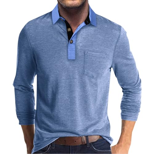 Generisch Herren Poloshirt, Langarm Golf Einfarbig T-Shirt Casual Tops Outdoor T Shirts Männer Polo T Shirt Baumwolle (L, Hellblau) von Generisch