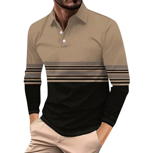 Generisch Herren Poloshirt, Langarm Outdoor Casual Tops Regular Golf Gestreifte T-Shirts Schwarzes Poloshirt (3XL, Black) von Generisch