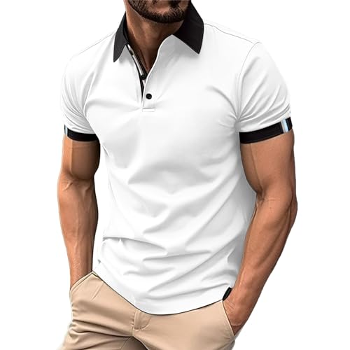 Generisch Herren Poloshirt Freizeit Slim Fit Polohemden Brusttasche Golf Polo Kragen Sport Polohemd für Männer Sportsti Herren Polo T Shirt Poloshirts FüR Herren Weiß Hawaii Poloshirt MäNner von Generisch