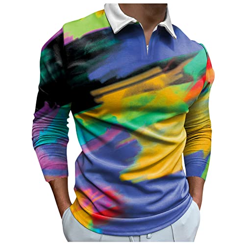 Generisch Herren Poloshirt Langarm Golf Polo Schnelltrocknend Funktionsshirts Leicht T-Shirts mit 3-Knopfleiste Weisse Poloshirts Herren Langarmshirt Herren Slim Fit V Ausschnitt von Generisch