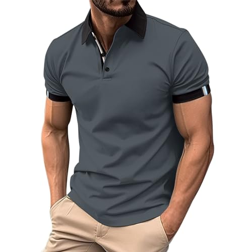 Generisch Herren Poloshirts,Gerippt T-Shirt Polo-Hemd Performance Polo Vintage Casual Leicht Leichtes Sommer Atmungsaktives Modisches Basic Poloshirt per il Tempo Libero von Generisch