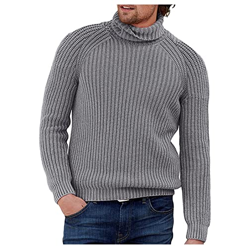 Generisch Herren Pullover, Stehkragen Pulli Mit Rollkragen Langarm Grobstrick Sweater Männer Pullover Fellpulover Bunt Gestreift Troyer Seemannspullover Business Dicke Pullover Clothes (XXL, Grau) von Generisch