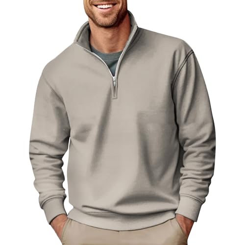 Generisch Herren Pullover, Stehkragen Sweatshirt Langarm Kapuzenpullover Basic Sweatjacke Casual Soft Sweatshirts Pullover (4XL, Khaki) von Generisch