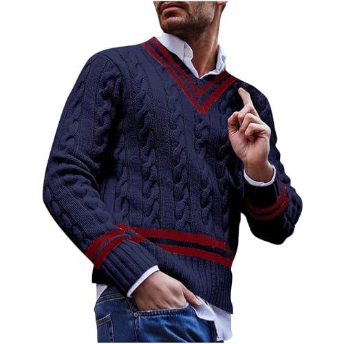 Generisch Herren Pullover V Ausschnitt Strickpullover Zopfmuster Strickpulli Herrenpullover Männer Pulli Winterpullover Knit Sweater Jumper Freizeit Oberteile Langarmshirt Pullis von Generisch