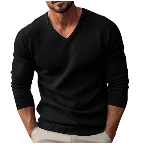 Generisch Herren Pullover mit V-Ausschnitt Strickpullover Feinstrick Winterpullover Sweater Männer Bequemes Sweatshirt Baumwolle Arbeitspullover von Generisch