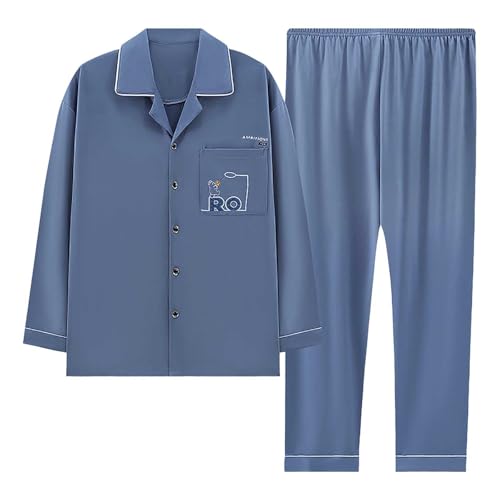 Generisch Herren Pyjama Frottee Herren 2024 Herbst/Winter Lockerer Kragen Heimkleidung Langarm Pyjama Set Baumwollschlafanzug Herren (Grey, XXXXL) von Generisch