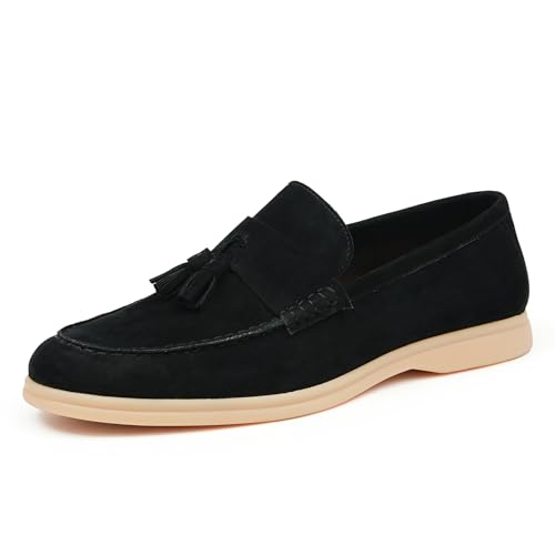Generisch Herren Quasten Wildleder Loafers Lässige Slip On Schuhe,Schwarz,42 von Generisch