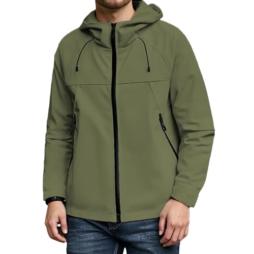 Generisch Herren Regenjacke Wasserdicht Männer Outdoorjacke Wanderjacke mit Kapuze Einfarbig Windbreaker Softshelljacke Leicht Outdoor Trekkingjacke Übergangsjacke für Camping von Generisch