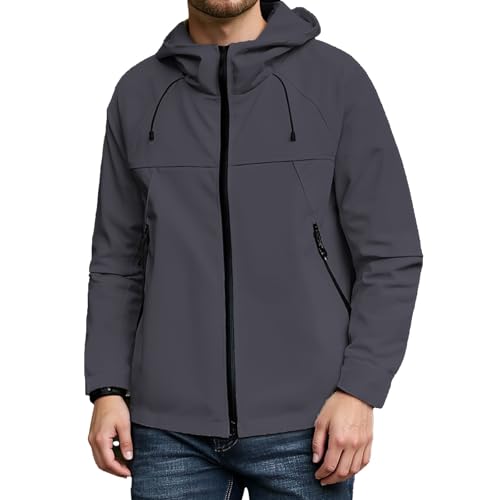 Generisch Herren Regenjacke Wasserdicht Männer Outdoorjacke Wanderjacke mit Kapuze Einfarbig Windbreaker Softshelljacke Leicht Outdoor Trekkingjacke Übergangsjacke für Camping von Generisch