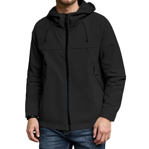 Generisch Herren Regenjacke Wasserdicht Männer Outdoorjacke Wanderjacke mit Kapuze Einfarbig Windbreaker Softshelljacke Leicht Outdoor Trekkingjacke Übergangsjacke für Camping von Generisch