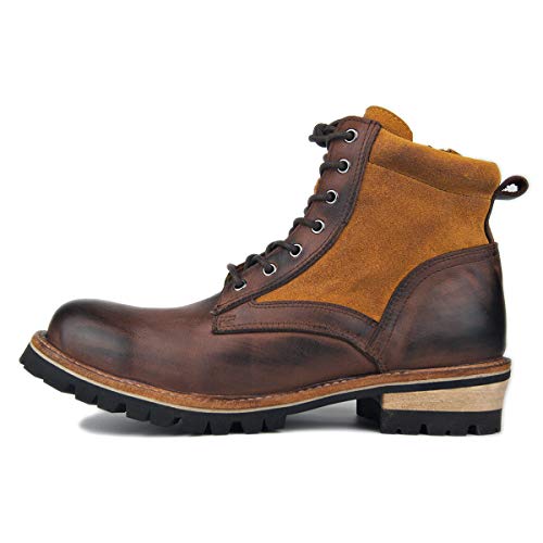 Generisch Herren Retro Chukka Western Cowboy Stiefel Schnürung Seite Reißverschluss Motorradstiefel,Gelb,40.5 von Generisch