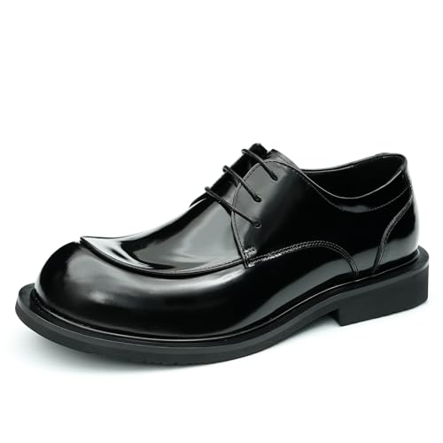 Generisch Herren Runde Zehe Bequeme Derbys Business Freizeit Echtes Leder Schnürschuhe Formelle Anzugschuhe,Schwarz,41 von Generisch