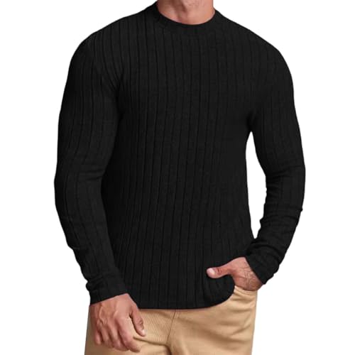 Generisch Herren Rundrals Pullover Einfarbig Strickpullover Loose Fit Pulli Warm Sweater Langarmshirt Herren Pullover 100 Prozent Baumwolle Pulli Herren Schwarz Xxxl Herren Pullover Weiß Slim Fit von Generisch