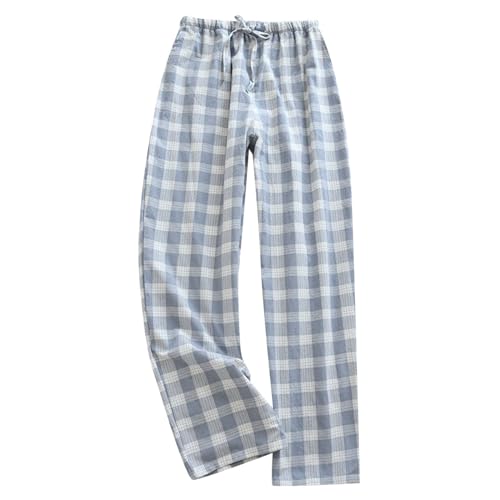 Generisch Herren Schlafanzughose Lang Baumwolle Karierte Schlafhose Pyjamaunterteil Pyjamahose mit Taschen Freizeithose Einfach Schlafhose Kordelzug Loungehose für Männer von Generisch