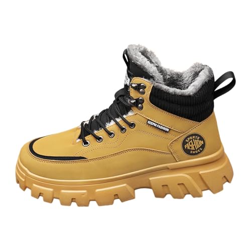 Generisch Herren Schnee Stiefel für kaltes Wetter strapazierfähige Winter Boots mit Fleece Innenfutter Schnürung Perfekter Komfort für Outdoor Aktivitäten (Yellow, 44) von Generisch