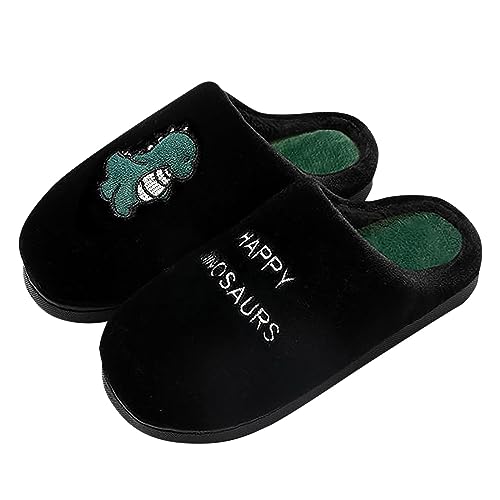Generisch Herren Schuhe Mit Winter süßes Dinosaurier-Paar für drinnen draußen, Familie, Jungen Mädchen, volle Größe, einfarbig, schwarz, warme rutschfeste Schuhe Herren Warm (Black, 44) von Generisch
