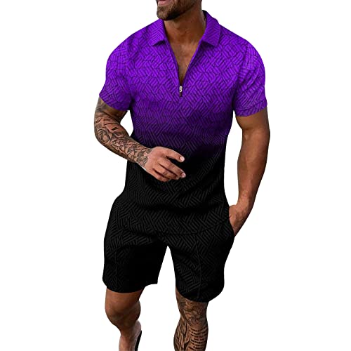 Generisch Herren Shorts Sets 2 Stück Outfits Mode Sommer Trainingsanzüge Casual Set Anzug Rot Kurze Hosen Herren Set Freizeitanzug Herren Nebulus Elegant von Generisch