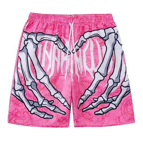Generisch Herren Skelett Schädel Hand Strand Board Shorts Freizeit Sommer Strand Badehose Badeshorts Boardshorts mit Totenkopf Druck Kurze Hose Freizeithose Jogginghose von Generisch
