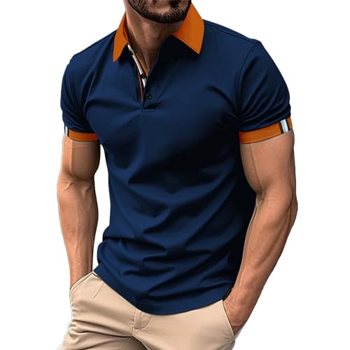 Generisch Herren Sommer T-Shirt Polo Kragen Slim Fit Baumwolle-Anteil Basic schwarzes Männer Poloshirts Polo Strick Polohemd Herren Polo Shirt MäNner von Generisch