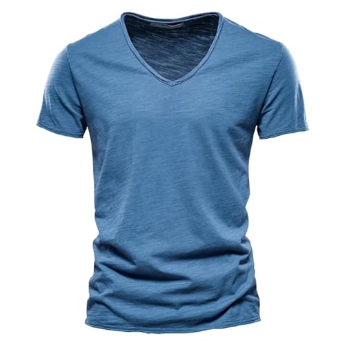 Generisch Herren Sommer T-Shirt Rundhals-Ausschnitt Slim Fit Baumwolle-Anteil Moderner Männer T-Shirt Crew Neck O-Neck/V-Neck Hoodie-Sweatshirt Kurzarm XXL Tshirt Herren Tshirt Herren Basic Schwarz von Generisch