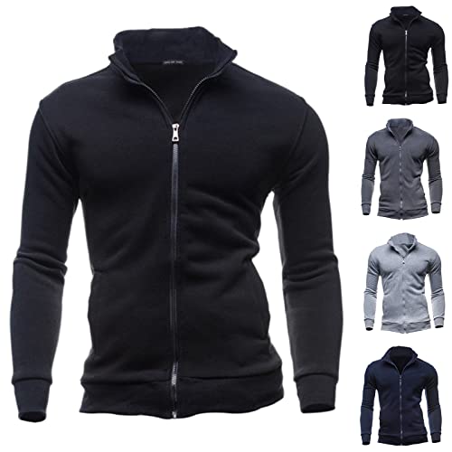 Generisch Herren Sport Jacke Stehkragen Sweatjacke Ohne Kapuze Sweatshirt Einfarbig LangäRmlig Pullover Mit Reissverschluss Outdoor Freizeitjacke Slim Fit Joggingjacke Leichte Baumwolle Sportjacke von Generisch