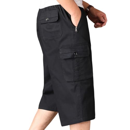 Generisch Herren Sporthose Kurz Mit Taschen Cargo Shorts 3/4 Arbeitshose Männer Gummibund Baumwolle Bermuda Hose Sommer Leichte Baggy Atmungsaktiv Trekkinghose Sporthose Große Größen Cargoshorts von Generisch