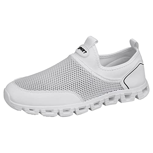 Generisch Herren-Sportschuhe, modisch, einfach und einfarbig, neues Muster, Mesh, ausgehöhlt, atmungsaktiv, bequem und bequem zum Hineinschlüpfen Business Schuhe Herren Schwarz Slipper (White, 42) von Generisch