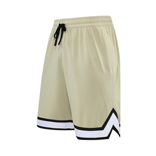 Herren Sportshorts Kurze Sportliche Basketball Shorts mit Taschen Elastischer Bund Atmungsaktive Shorts zum Fitness, Gym, BasketballHose für Männer (Khaki, M) von Generisch