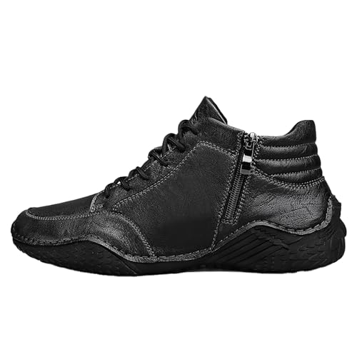 Generisch Herren Stiefeletten Leder mit Reißverschluss, Outdoorschuhe Herren Hoch, Turnschuhe rutschfest Freizeitschuhe Verschleißfest Walkingschuhe Kunstleder Trekkingschuhe Weich Wanderschuhe von Generisch