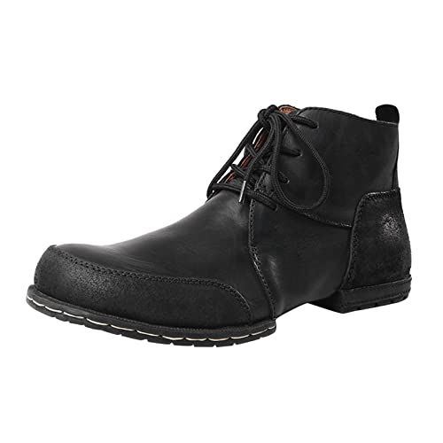 Generisch Herren Stiefeletten Männer ChelseaBoots Quadratische Absätze Schnürschuhe Kurze Stiefeletten Runde Zehe Schuhe Winterschuhe Herren Stiefel Warm Gefütterte (Black, 44) von Generisch