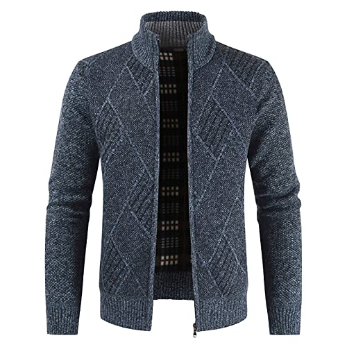 Generisch Herren Strickjacke, Cardigan Langarm Feinstrike Mit Reißverschluß Und Taschen Pullover Sweatjacke Hausjacke Strickjacke Wolle Knöpfe Winter Business Blau Reissverschluss (XXL, Navy) von Generisch