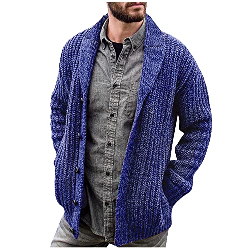 Generisch Herren Strickjacke, Langarm Cardigan Sweatjacke Feinstrick Winter Mit Knopfleiste Und Taschen Cardigan Wikinger Pullover Winterkleidung Strickjacke Reissverschluss Pullover (5XL, Blue) von Generisch