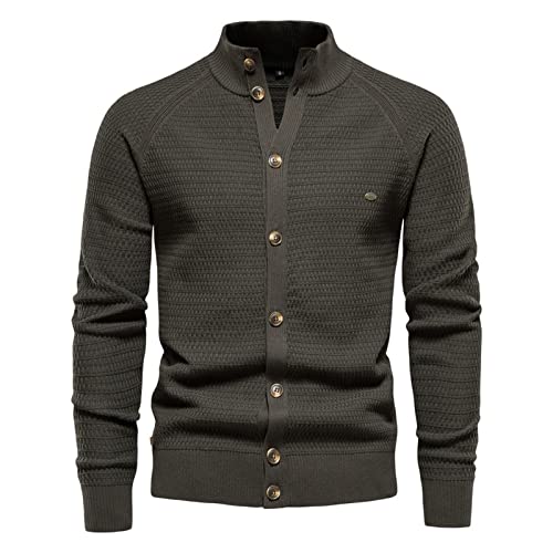 Generisch Herren Strickjacke, Langarm Cardigan Warm Trachtenjacke Mode Schlichter Pullover Knöpfe Sweatjacke Strickjacke Wolle Lang Gehrock Trachten Grobstrickjacke Mit Cardigan (XXL, Grün) von Generisch