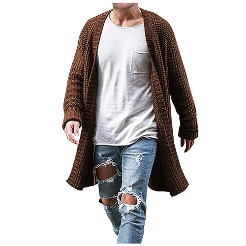 Generisch Herren Strickjacke, Winter Trachtenjacke Gestrickt Cardigan Wintermantel Dünne Strickjacke Mit Taschen Pullunder & Strickwesten Für Dicke Strickjacken Männer Cardigans Pullover (L, Braun) von Generisch