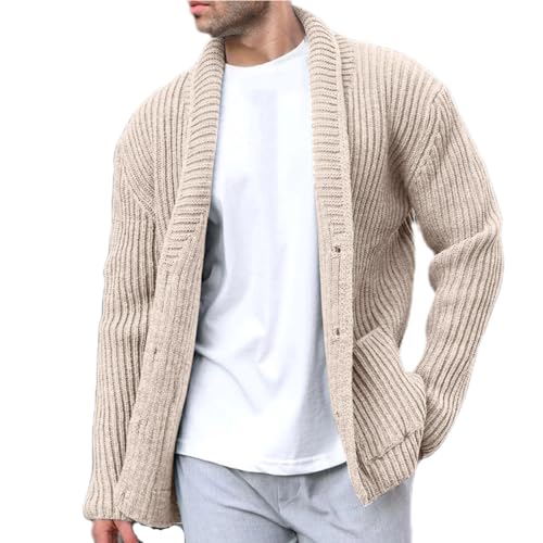 Generisch Herren Strickjacke, Winter Trachtenjacke Gestrickt Cardigan Wintermantel Dünne Strickjacke Mit Taschen Weihnachtsbekleidung Herrenwesten Sportlich Elegant Leichte (M, Beige) von Generisch