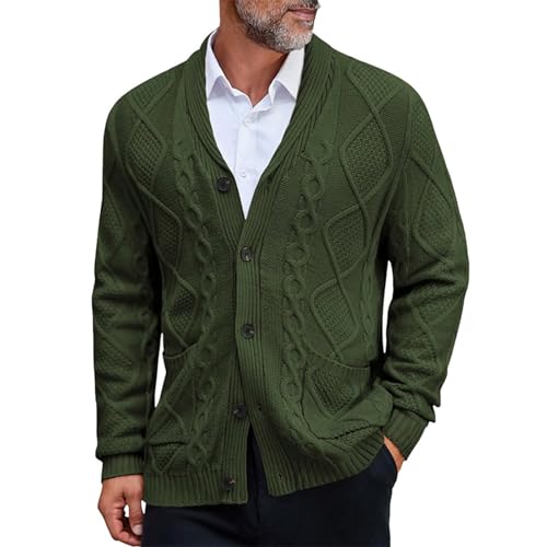 Generisch Herren Strickjacke Cardigan Grobstrick Pullover V Ausschnitt Klassischer Warme Langarm Strickjacken Mit Knöpfe Und Taschen Einfarbig Herrenstrickjacken Strickpullover Männer Übergangsjacke von Generisch