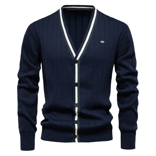 Generisch Herren Strickjacke Pullover Cardigan V Ausschnitt Aus Baumwolle Winterjacke Klassischer Warme Langarm Strickjacken Mit Knöpfe 2025 (1,M) von Generisch