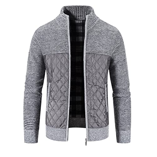 Generisch Herren Strickjacke Weiches Plüschfutter Warm Sweatjacke Langarm Cardigan Feinstrick Winterjacke Stehkragen Reißverschluß Pullover Warm Trachtenjacke von Generisch