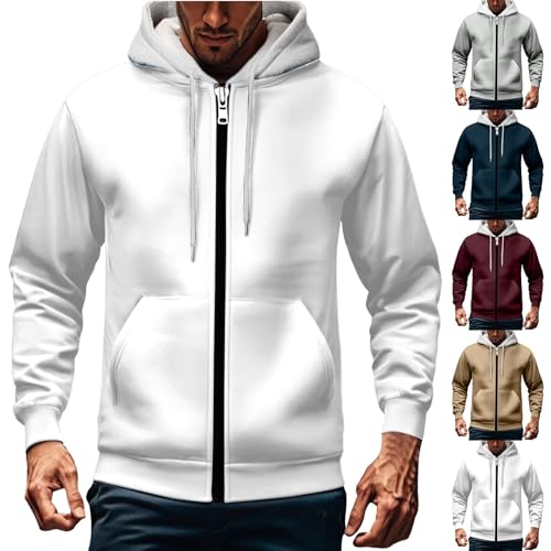 Generisch Herren Strickjacke mit Reissverschluss, Hoody Herren mit Kapuze Freizeit Kordelzug Sweatshirt mit durchgehendem Reißverschluss Stylisch Fullzip Taschen Kapuzenpullover Male L von Generisch